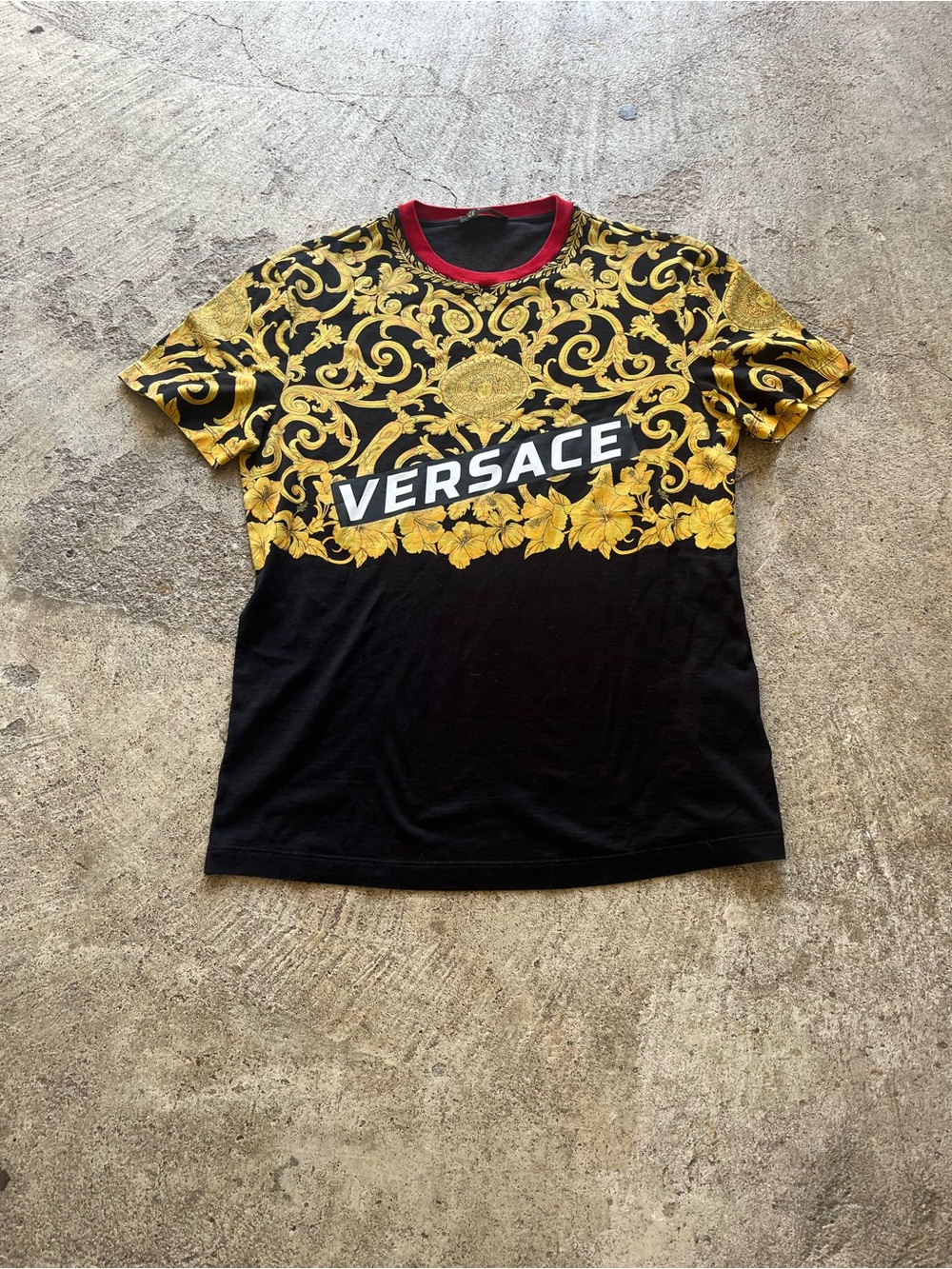 Versace Black, Gold & Red Baroque Logo T-Shirt